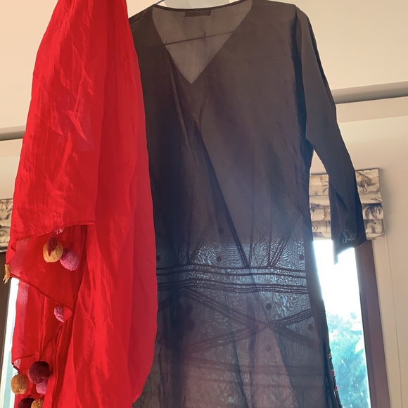 FESTIVE READY: CHOCOLATE BROWN silk kurta with tribal work. Lightweight. - Picture 11 of 12